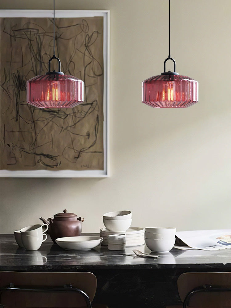 Ribbed Glass Pendant Light - Vintage Green Glass Hanging Light with Modern Appeal | Souliia