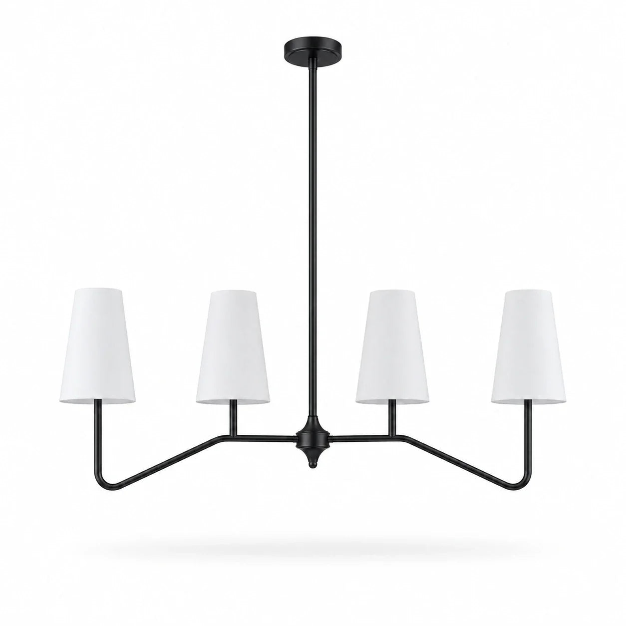 Strellux Linear Kronleuchter mit weißen Stoffschirmen - Messing und Schwarz Vintage-Stil für Esszimmer | Souliia