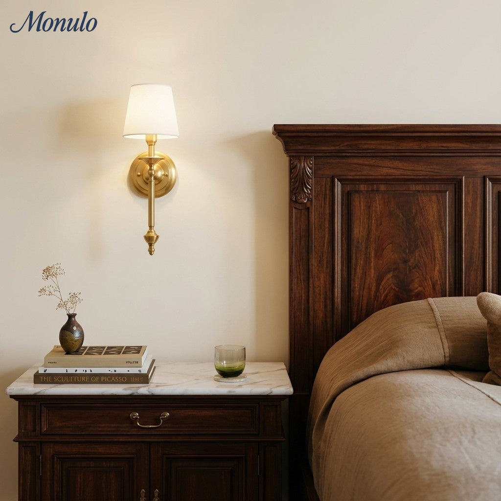 Rowan Fabric Shade Wall Sconce in Antique Copper - Vintage Luxury Light for Interiors | Souliia