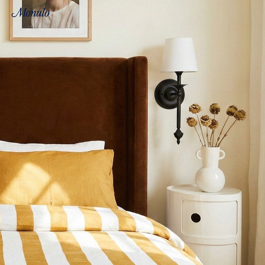 Rowan Fabric Shade Wall Sconce in Antique Copper - Vintage Luxury Light for Interiors | Souliia