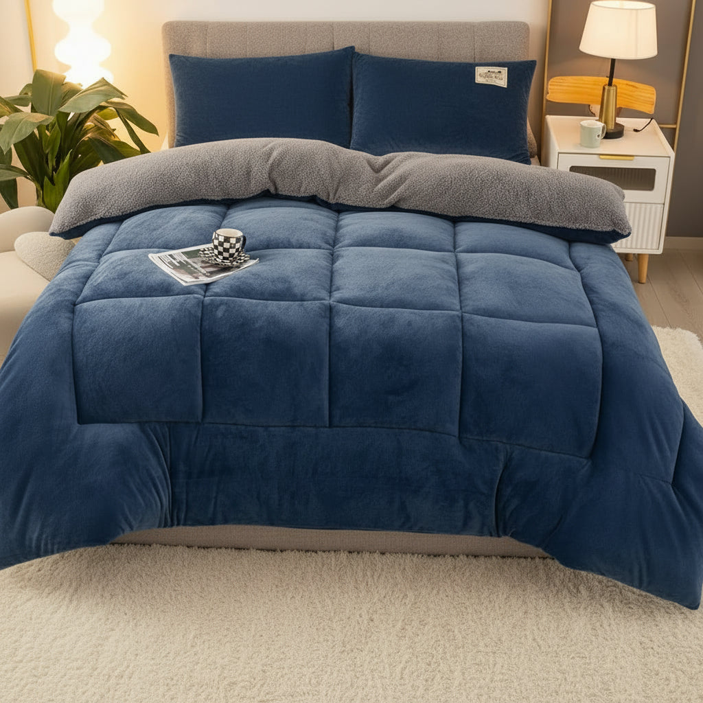 Velvloft Lamb Fleece Bed Comforter — Grid Pattern