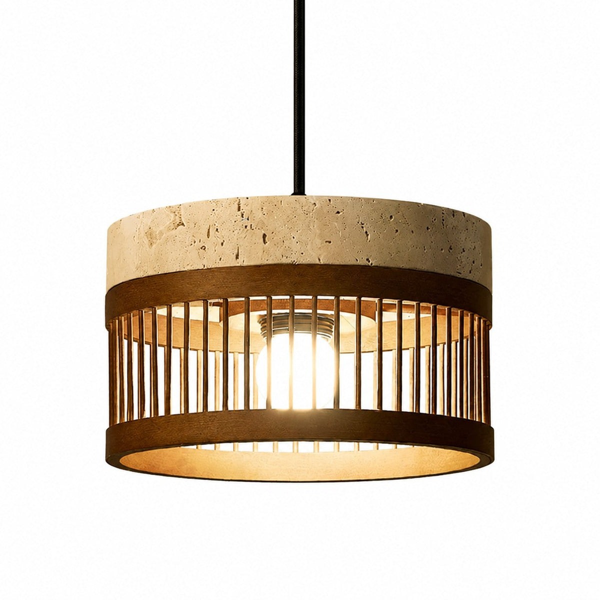 Vintage pendellampe i travertin og metal til spisestuen | Souliia