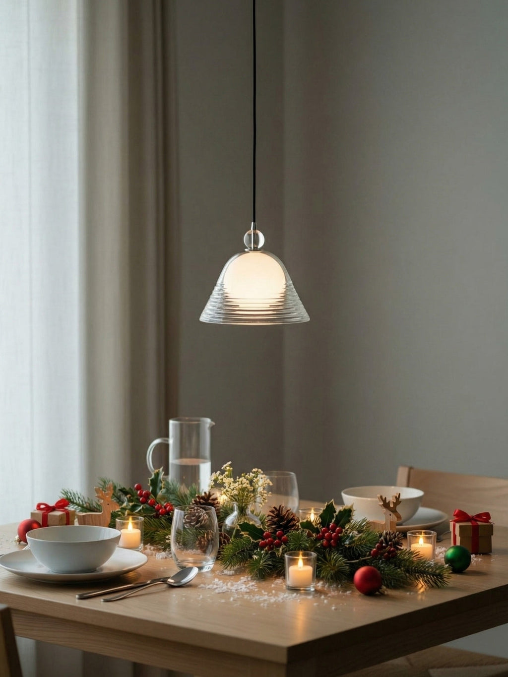 Sunset Pendant Light – Ribbed Glass Shade With Chrome technique - AFTERGLOW L1 | Souliia