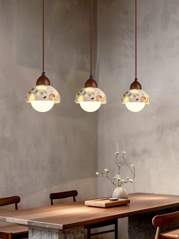 Wabi-sabi Style Water-polished Translucent Stone Retro Pendant Lamp | Souliia