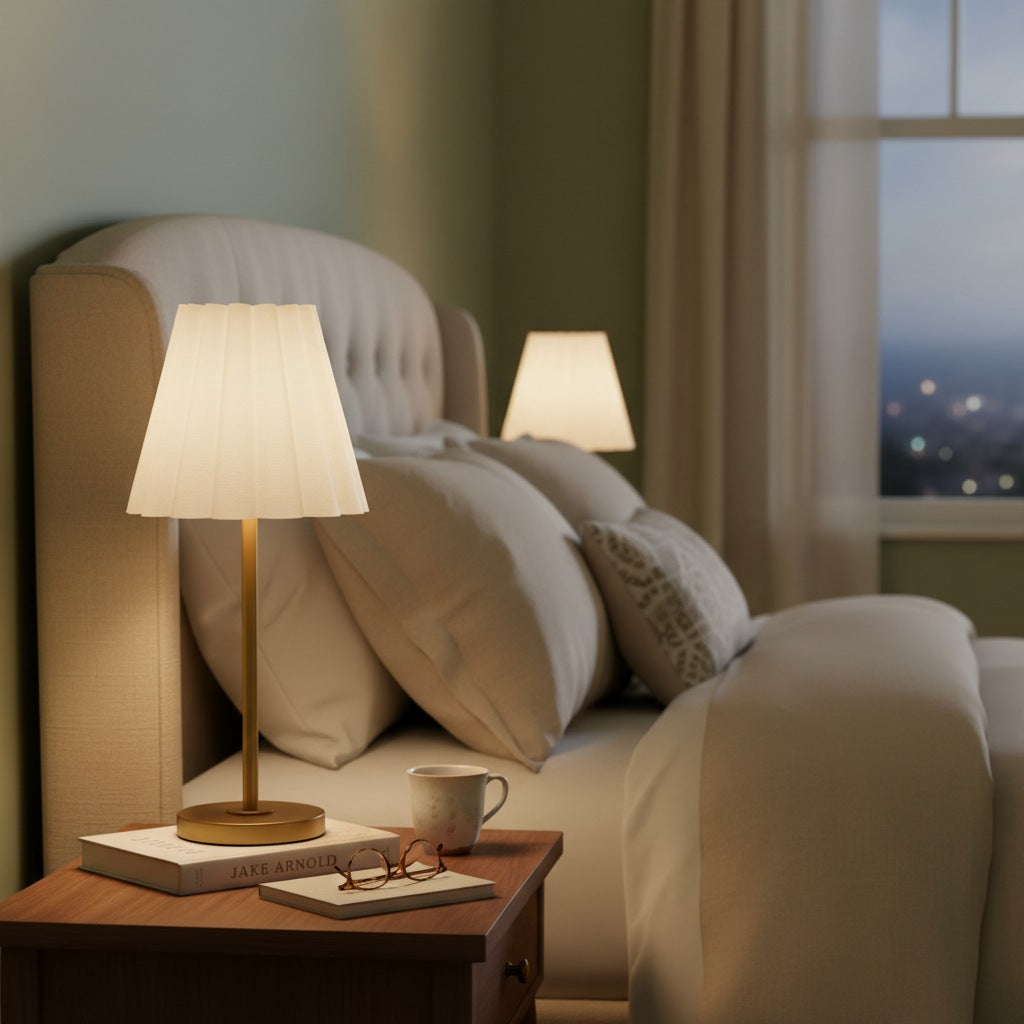 Ruffmeto Transitional Slim Table Lamp – Sculptural Shade Lighting for Living Room or Bedroom | Souliia