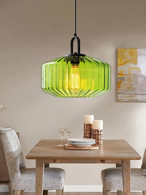 Ribbed Glass Pendant Light - Vintage Green Glass Hanging Light with Modern Appeal | Souliia