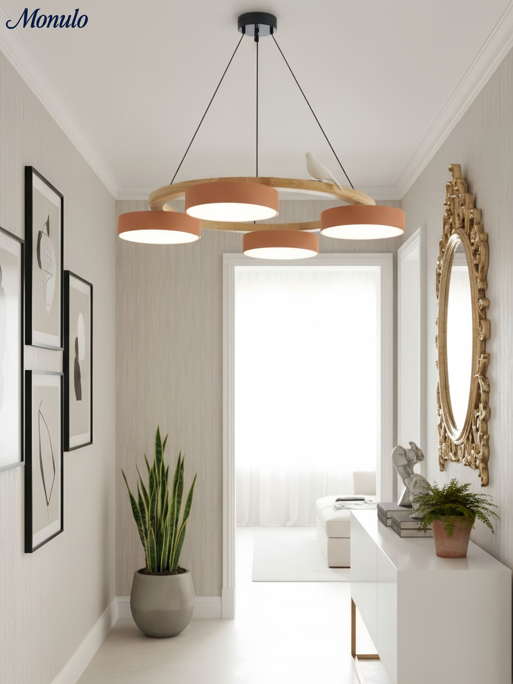 Moderne kreativ farverig lysekrone med cirkelformede fugle | Souliia