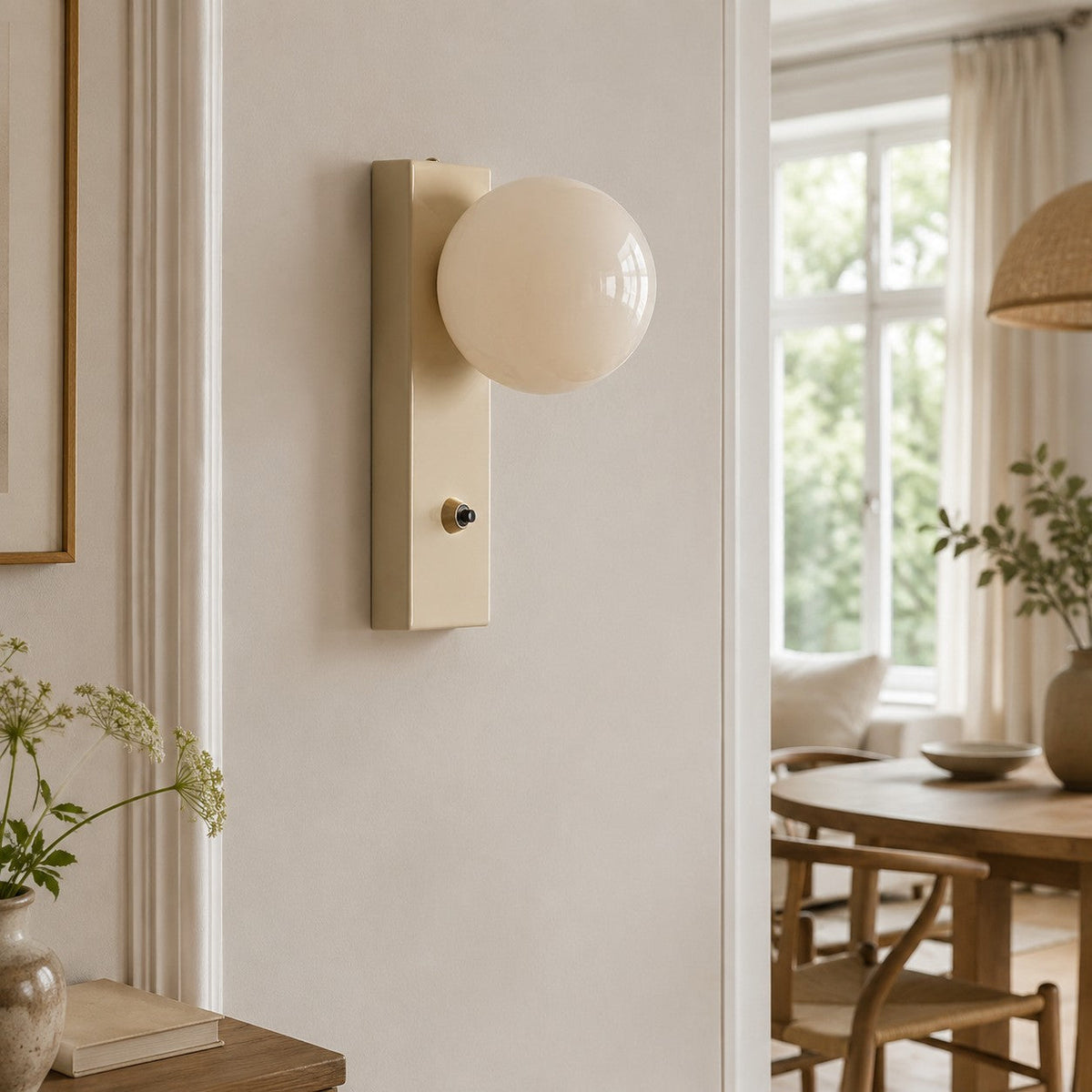 Retro Cream Glass Globe Wall Sconce for Bedrooms | Souliia