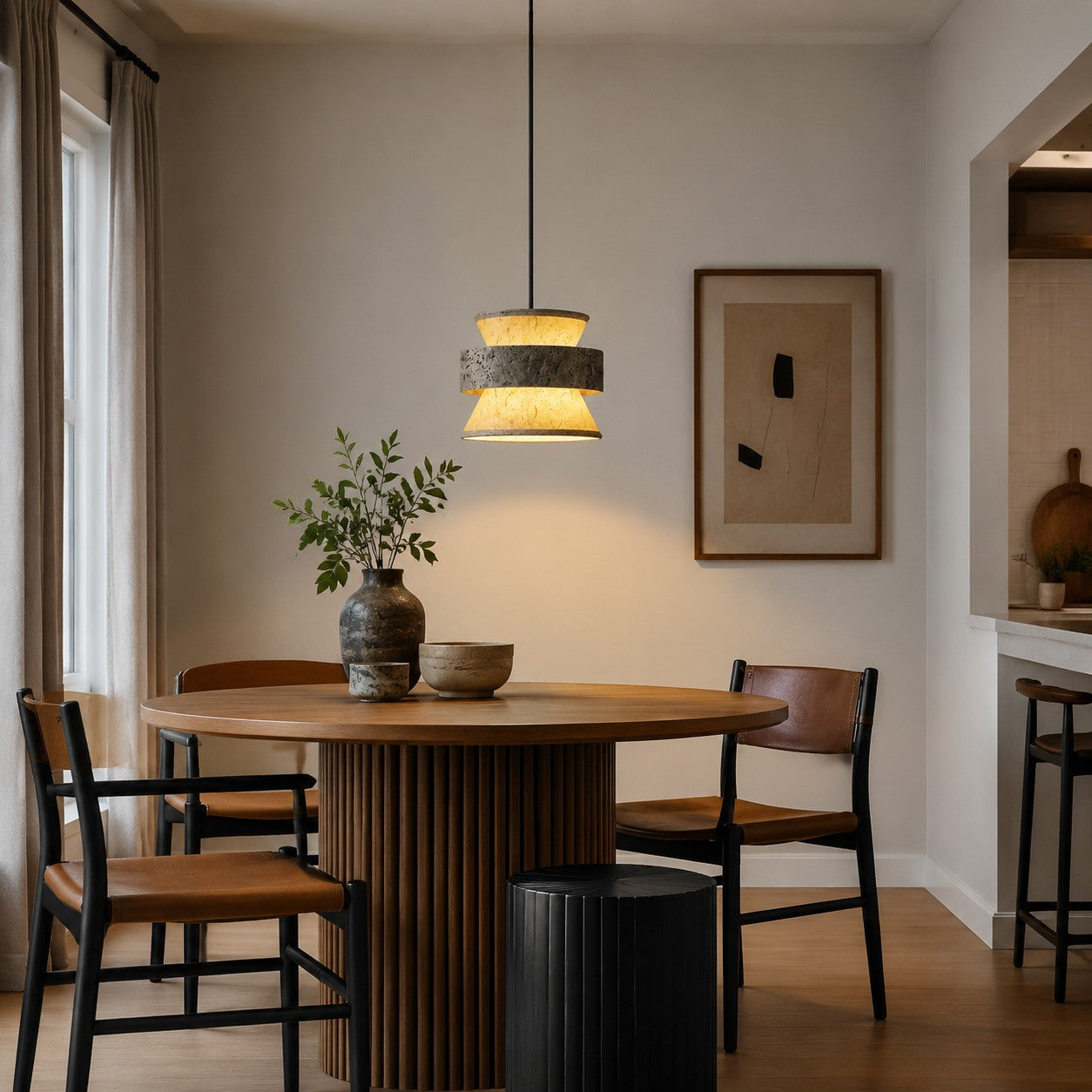 Silver Stone Texture Rice Paper Pendant Light | Souliia