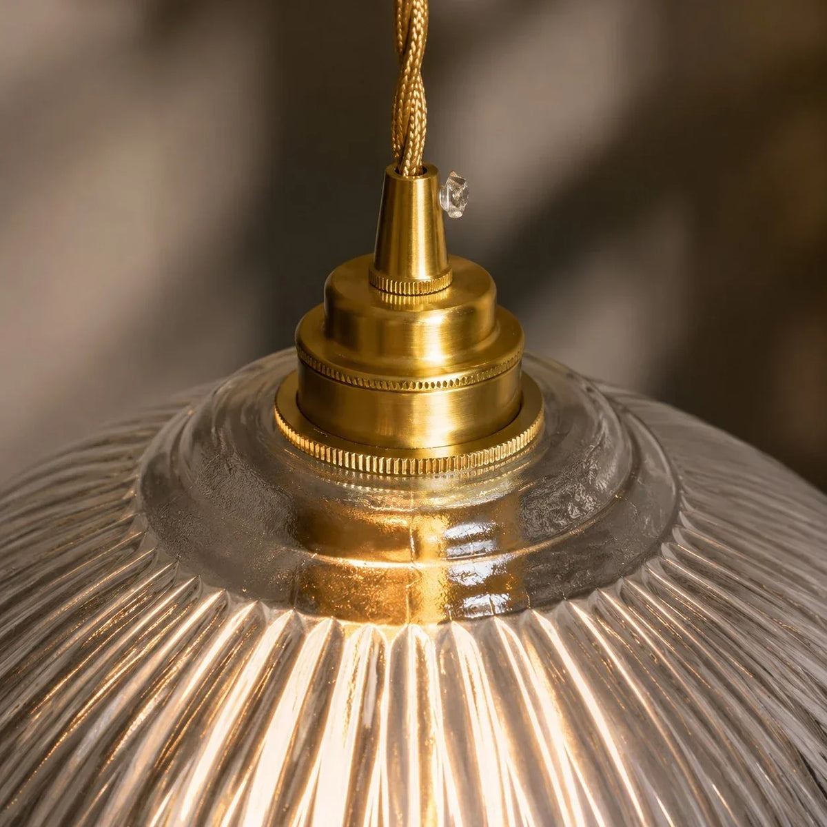 Vintage Ribbed Glass Pendant Light with Brass Accent | Souliia