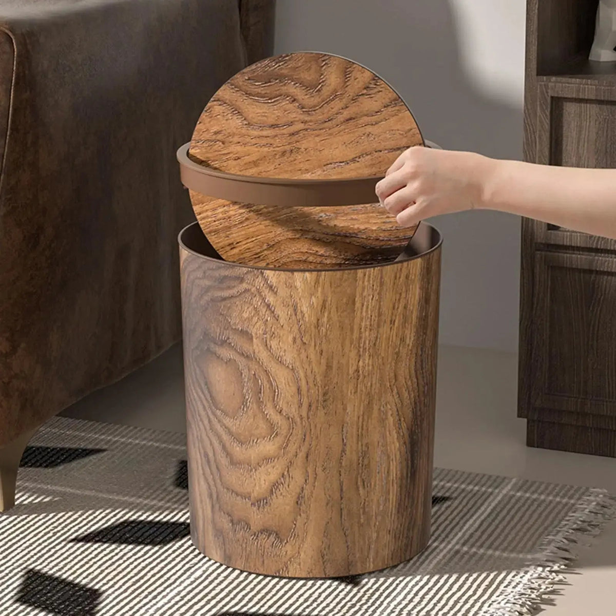 Trash Bin with Swing Lid | Wood Appearance | Silent and Clean | HyggeBin - Souliia