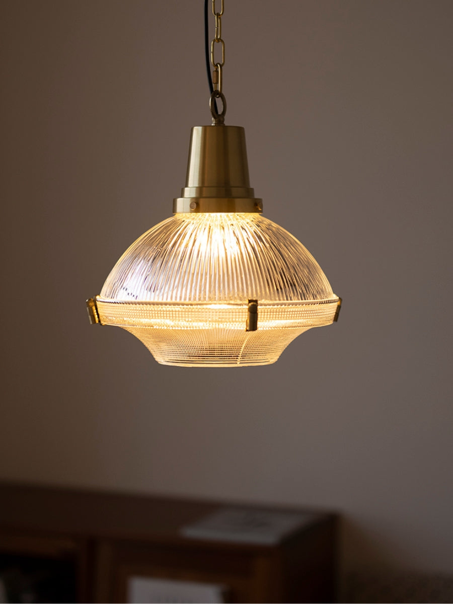 Ribbed Glass Pendant Light – Stylish Brass and Glass Pendant Light for Kitchen & Modern Interiors | Souliia