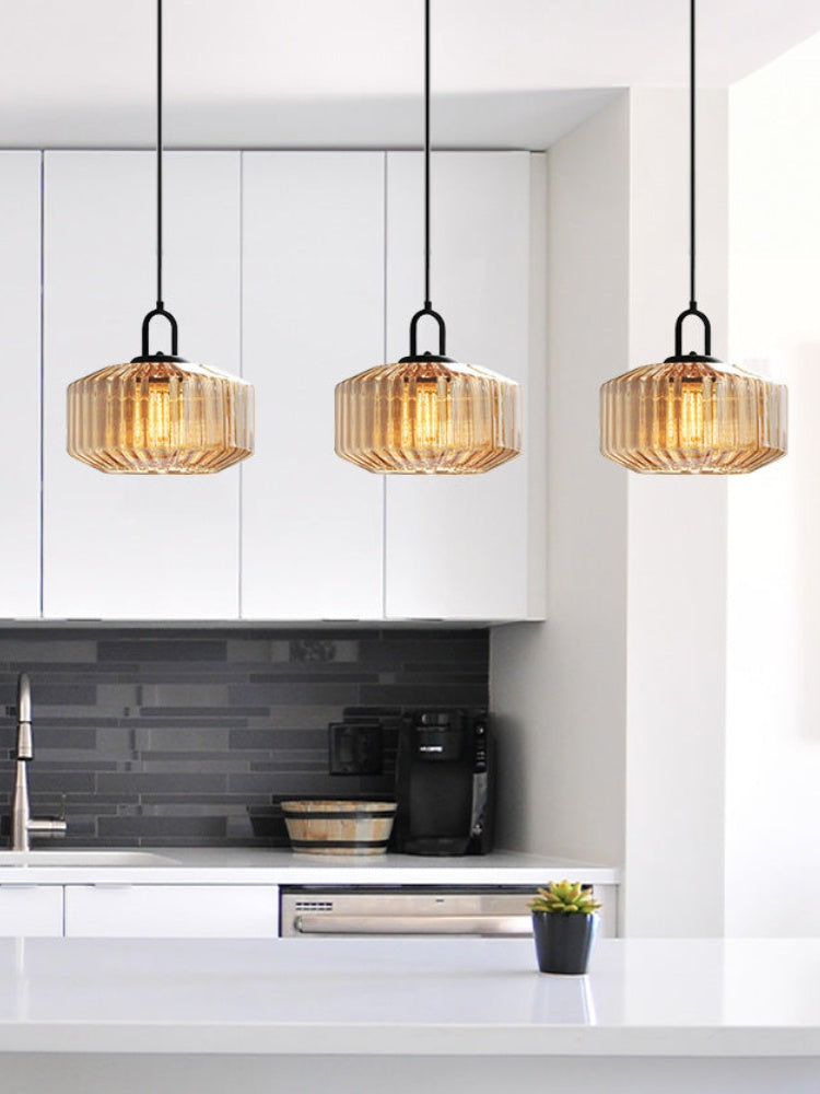 Ribbed Glass Pendant Light - Vintage Green Glass Hanging Light with Modern Appeal | Souliia