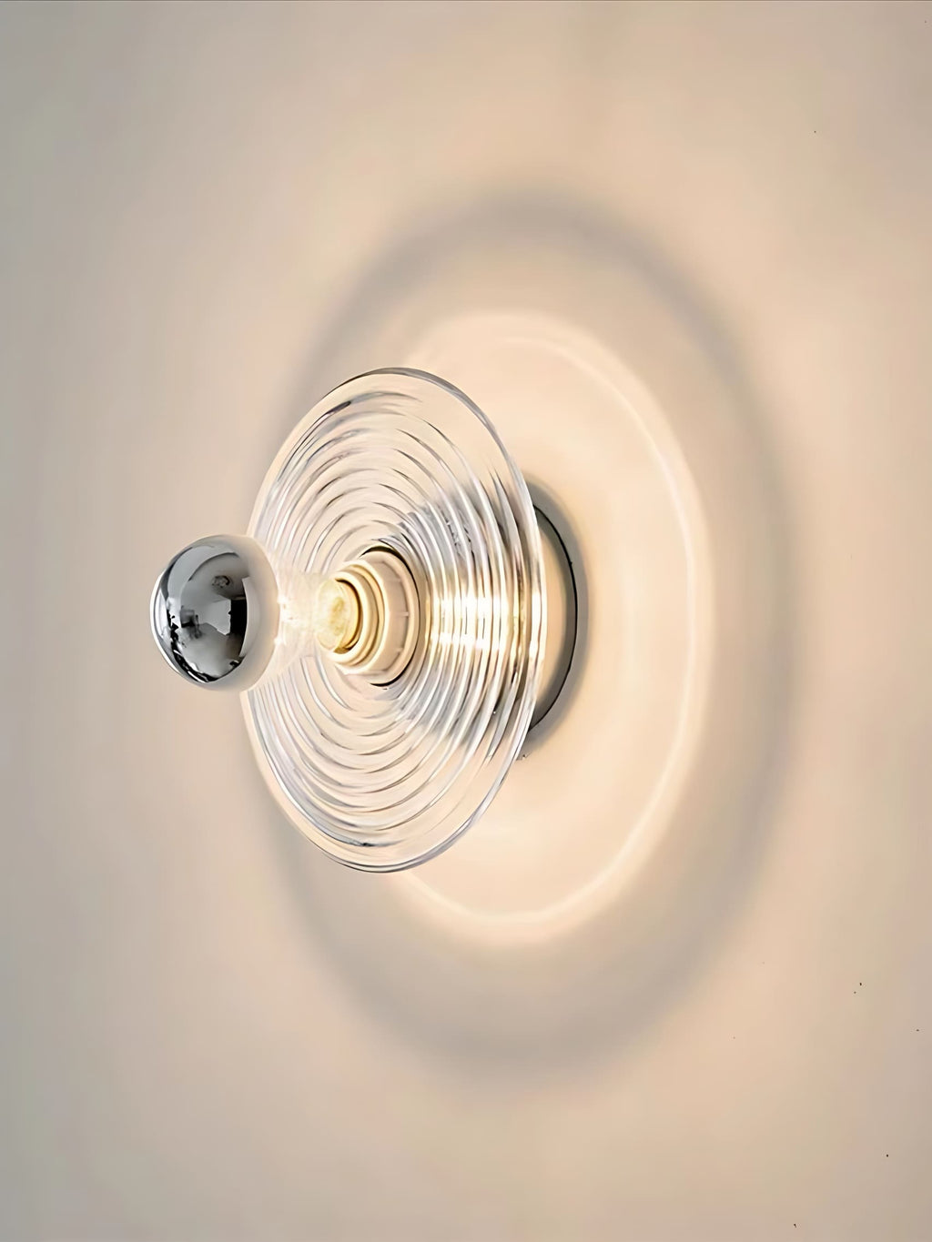 Ribbed Glass Sconce – Modern Disc Wall Light for Bedroom | Souliia