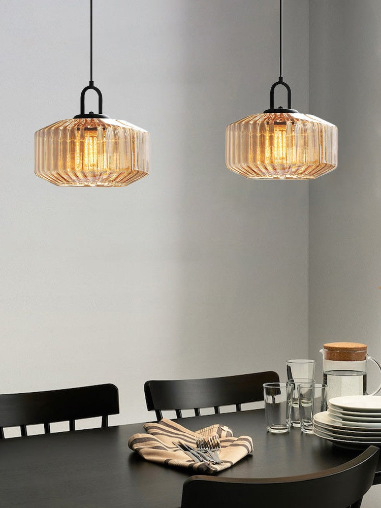 Ribbed Glass Pendant Light - Vintage Green Glass Hanging Light with Modern Appeal | Souliia