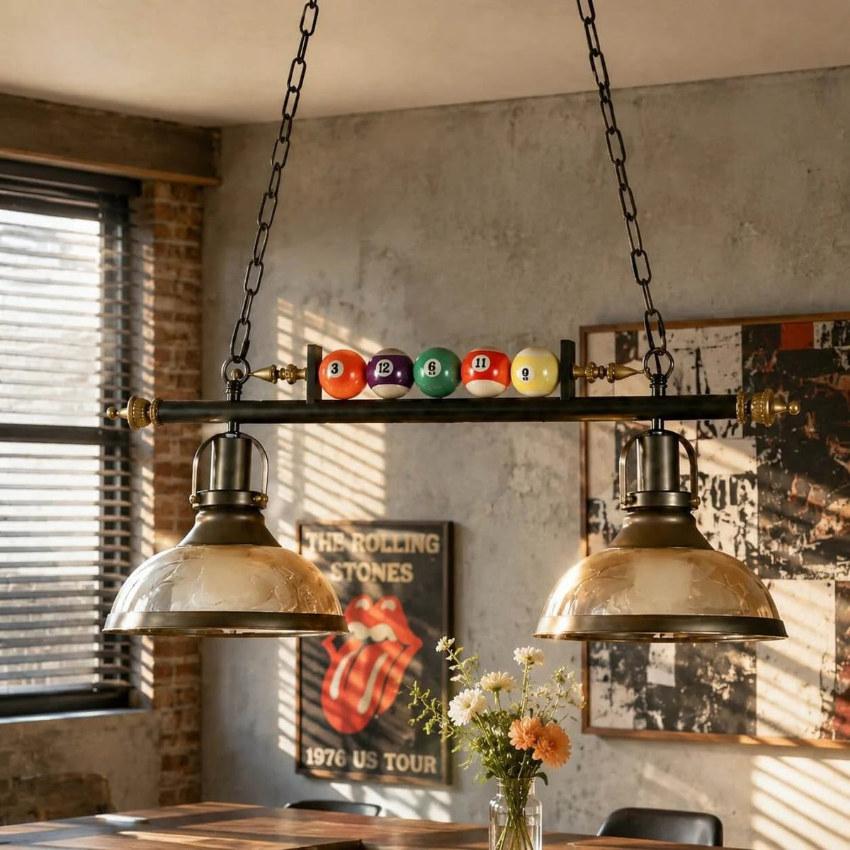 Vintage Industrial Billiard Pendant Light with Glass or Iron Shades | Souliia