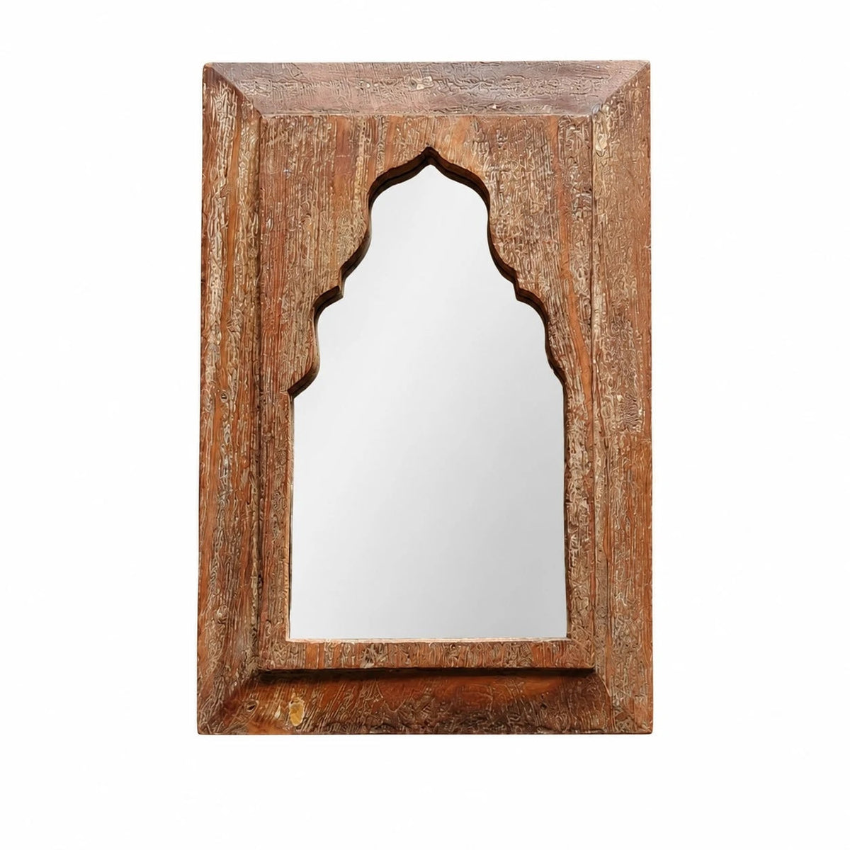 Rustic Carved Wood Arch Wall Mirror | Souliia