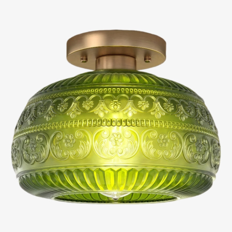 Lurex Stained Pattern Glass Flush Mount Ceiling Light - Engraved Design and Decorative Indoor Lighting U21 | Souliia