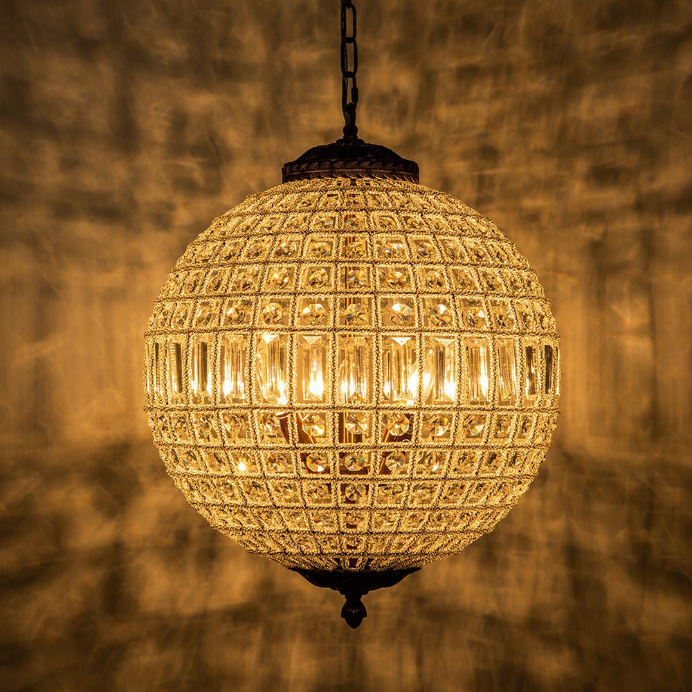 Luxurious Vintage Crystal Globe Chandelier with Antique Brass Finish | Souliia