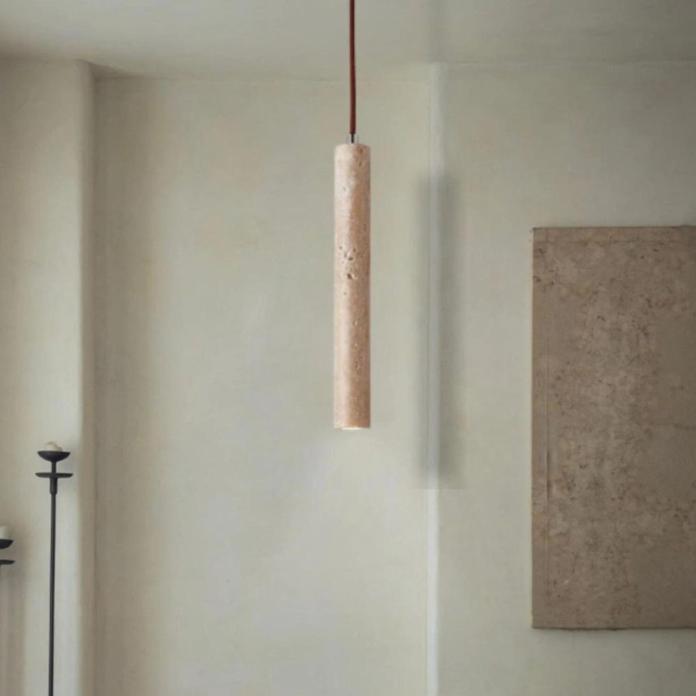 Marbled Travertine Cylinder Modern Pendant Light | Souliia