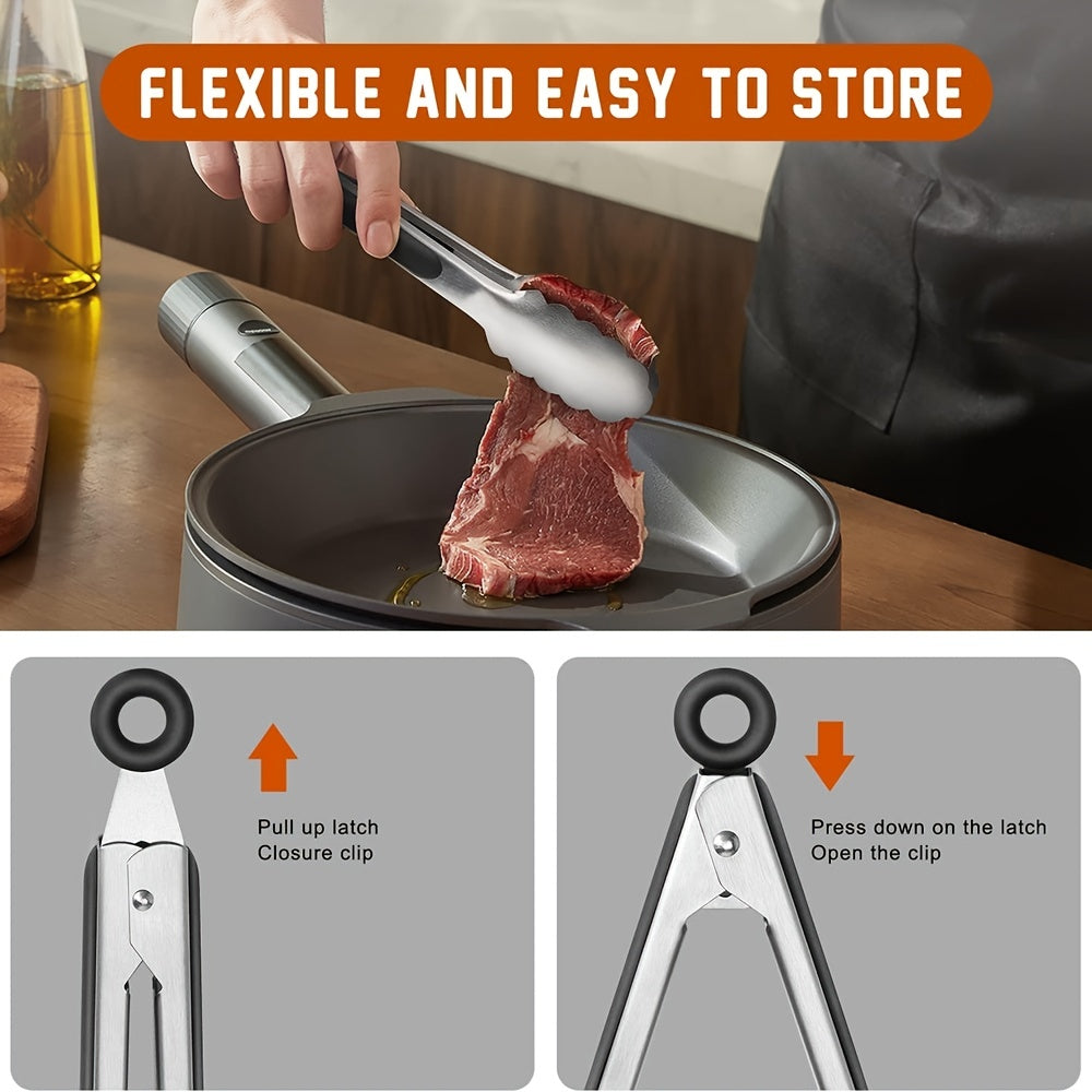 Locktong Stainless Steel Tongs — Silicone Grip Handles, Locking Mechanism