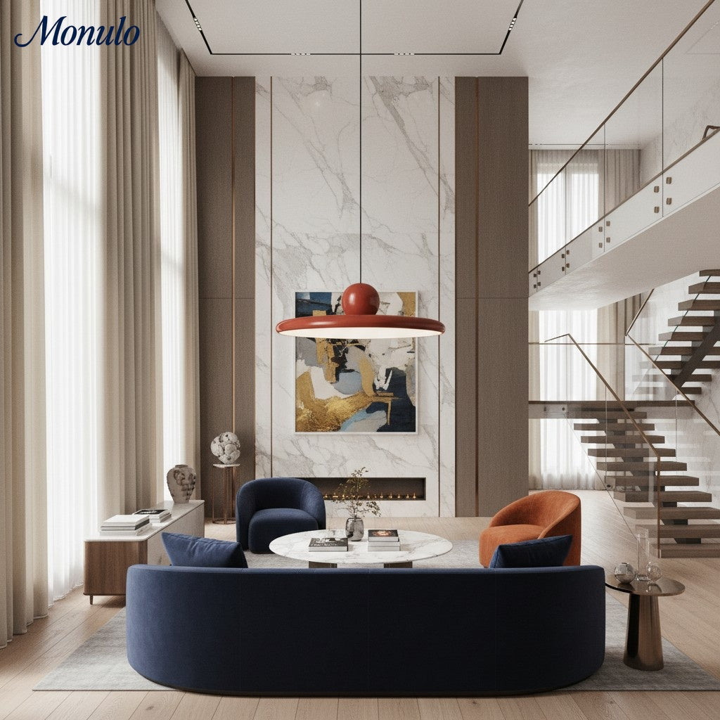 Lampada a sospensione Verdoma con disco e sfera - Lampada a sospensione in stile nordico per isole cucina e sale da pranzo | Souliia