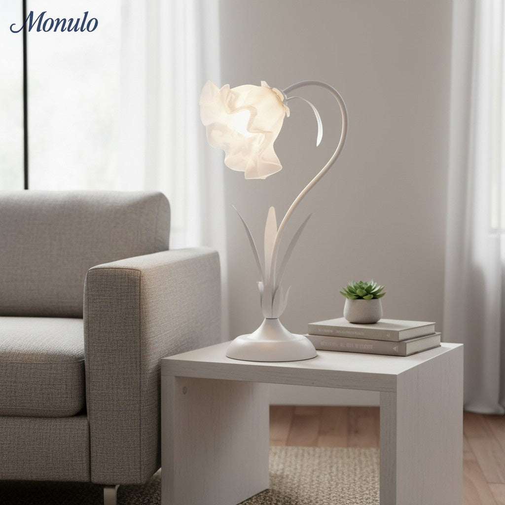Lampada da tavolo regolabile Verdoma a forma di fiore di giglio con elegante paralume floreale per camera da letto e soggiorno | Souliia