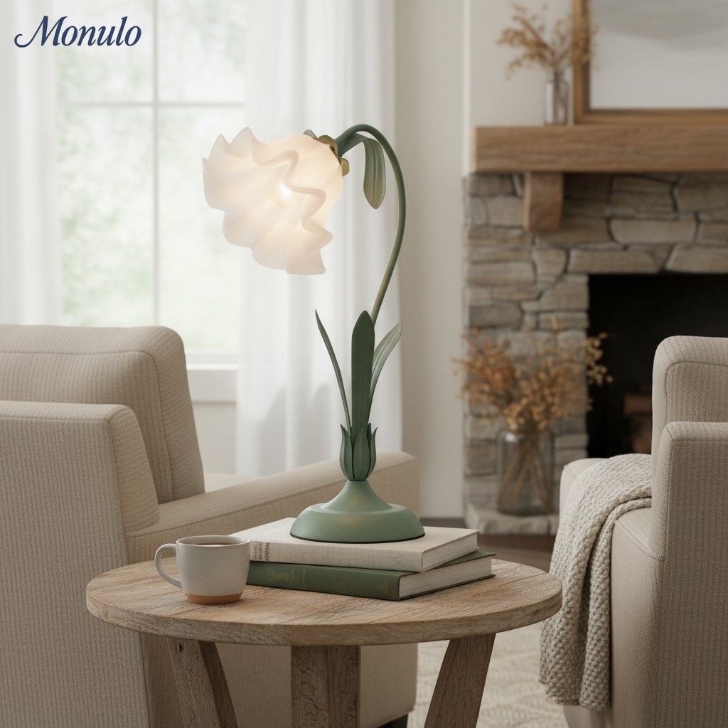 Lampada da tavolo regolabile Verdoma a forma di fiore di giglio con elegante paralume floreale per camera da letto e soggiorno | Souliia