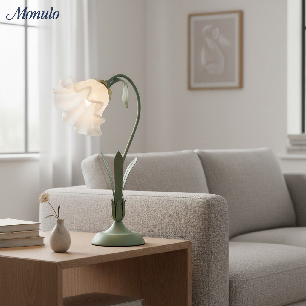 Lampada da tavolo regolabile Verdoma a forma di fiore di giglio con elegante paralume floreale per camera da letto e soggiorno | Souliia