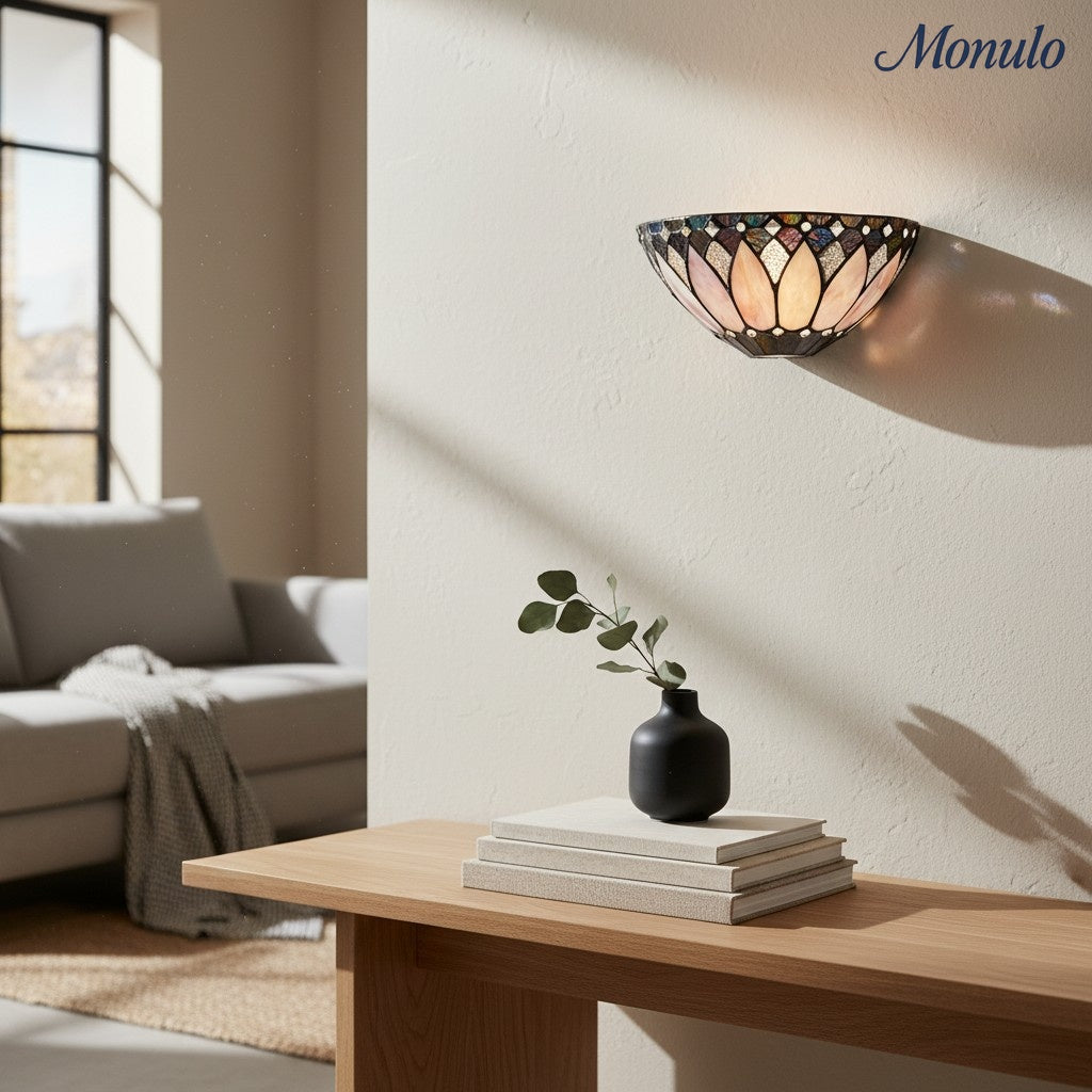 TF Layered Glass and Curved Metal Arm Wall Lamp – Transitional Art Deco Wall Sconce for Bedroom and Entryway | Souliia