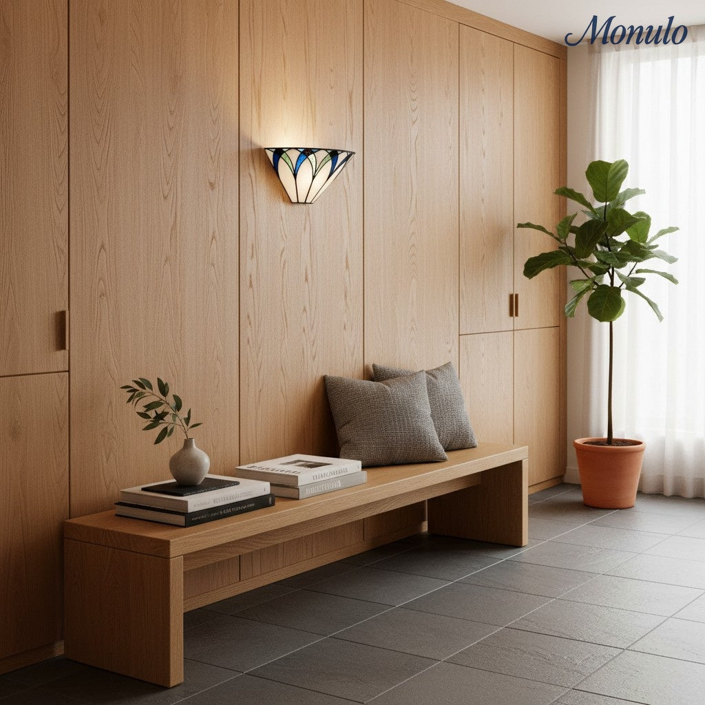 TF Antik inspirierte Buntglas-Wandleuchte mit geometrischem Schirm – Art Deco Stil Wandleuchte für Wohnzimmer und Flure | Souliia