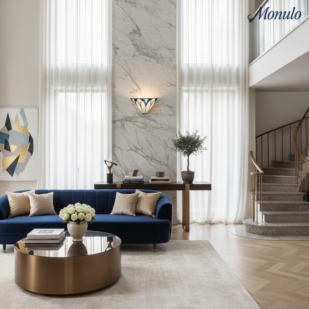 TF Antik inspirierte Buntglas-Wandleuchte mit geometrischem Schirm – Art Deco Stil Wandleuchte für Wohnzimmer und Flure | Souliia