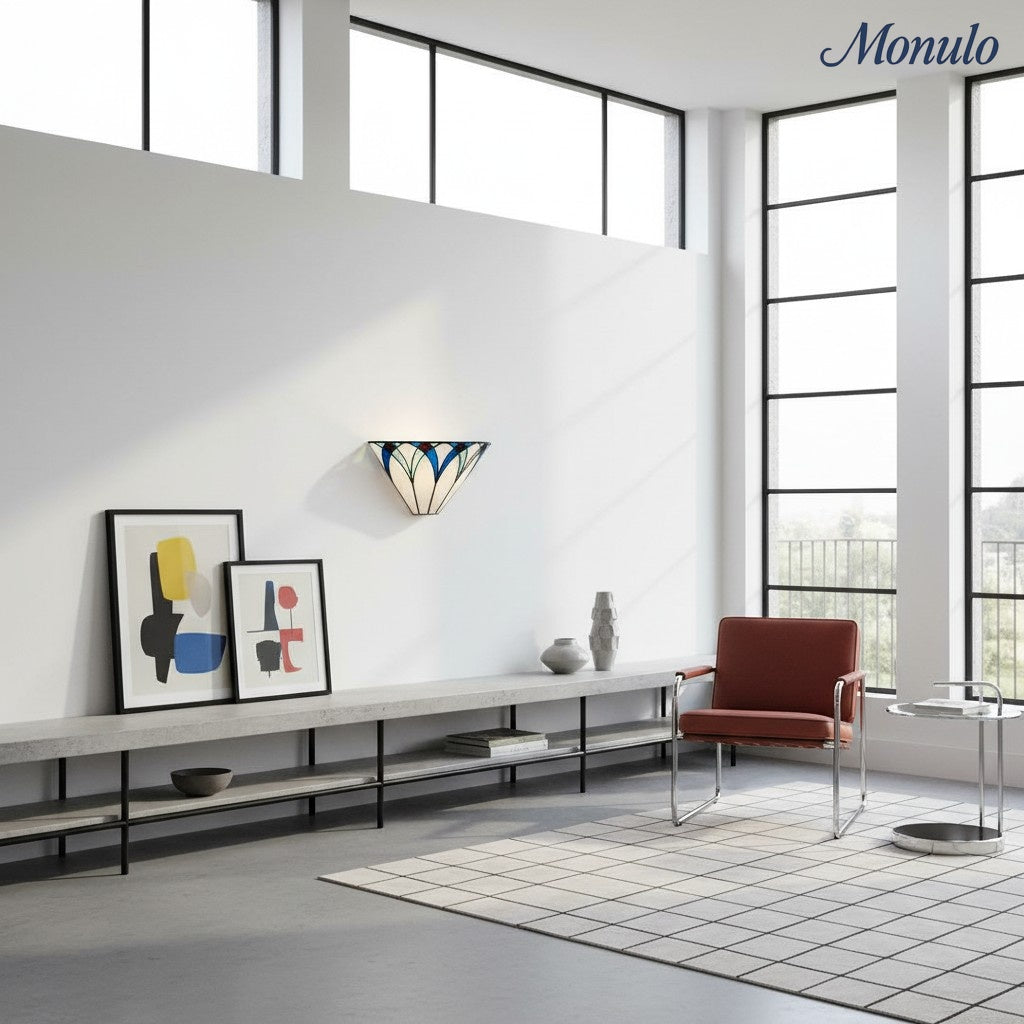 TF Antik inspirierte Buntglas-Wandleuchte mit geometrischem Schirm – Art Deco Stil Wandleuchte für Wohnzimmer und Flure | Souliia