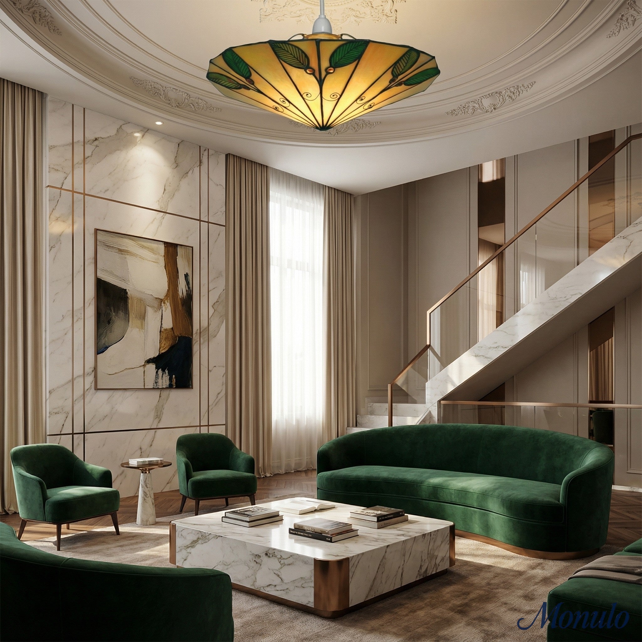 TF Colorful Stained Glass Leaf Pendant – Retro Tiffany Shade with Metal Frame for Kitchen Island and Reading Nook | Souliia