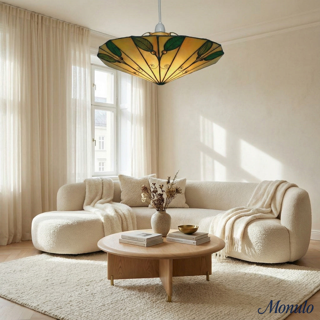 TF Colorful Stained Glass Leaf Pendant – Retro Tiffany Shade with Metal Frame for Kitchen Island and Reading Nook | Souliia