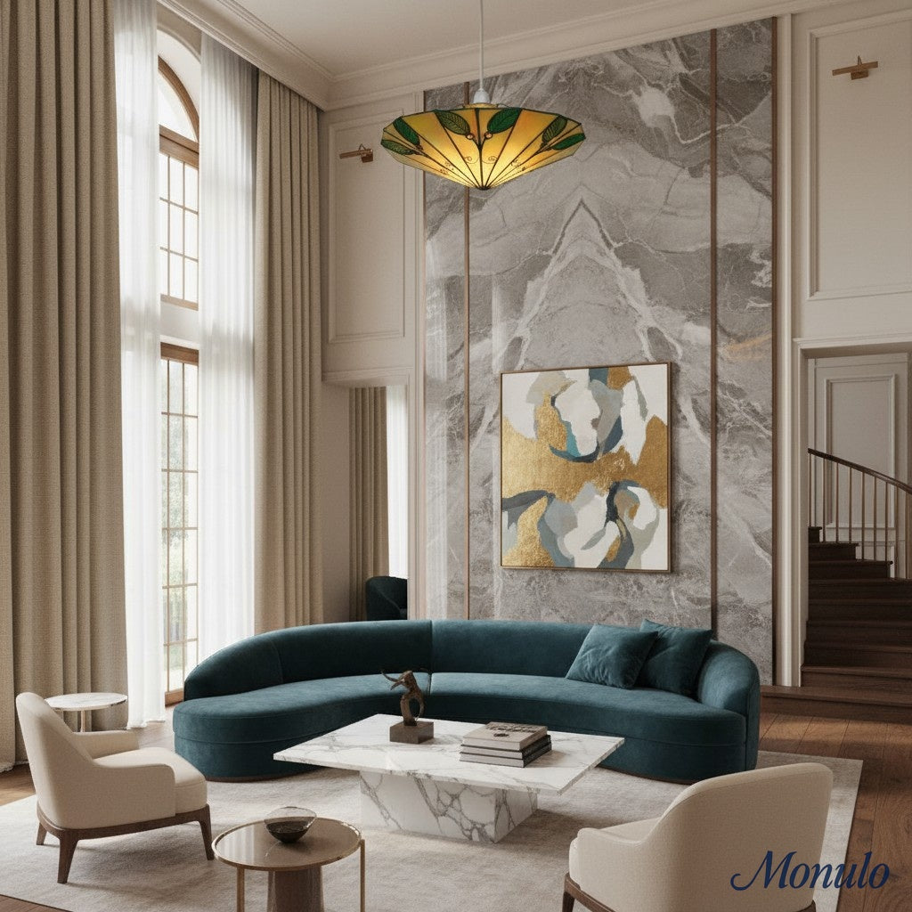 TF Colorful Stained Glass Leaf Pendant – Retro Tiffany Shade with Metal Frame for Kitchen Island and Reading Nook | Souliia