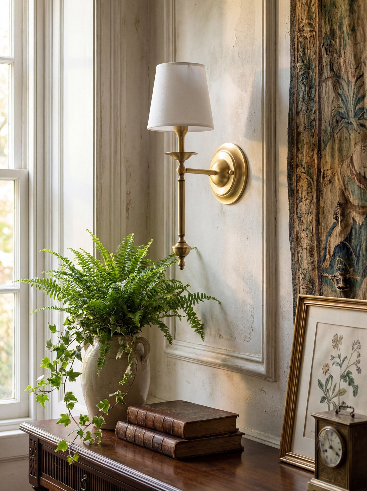 Rowan Fabric Shade Wall Sconce in Antique Copper - Vintage Luxury Light for Interiors | Souliia