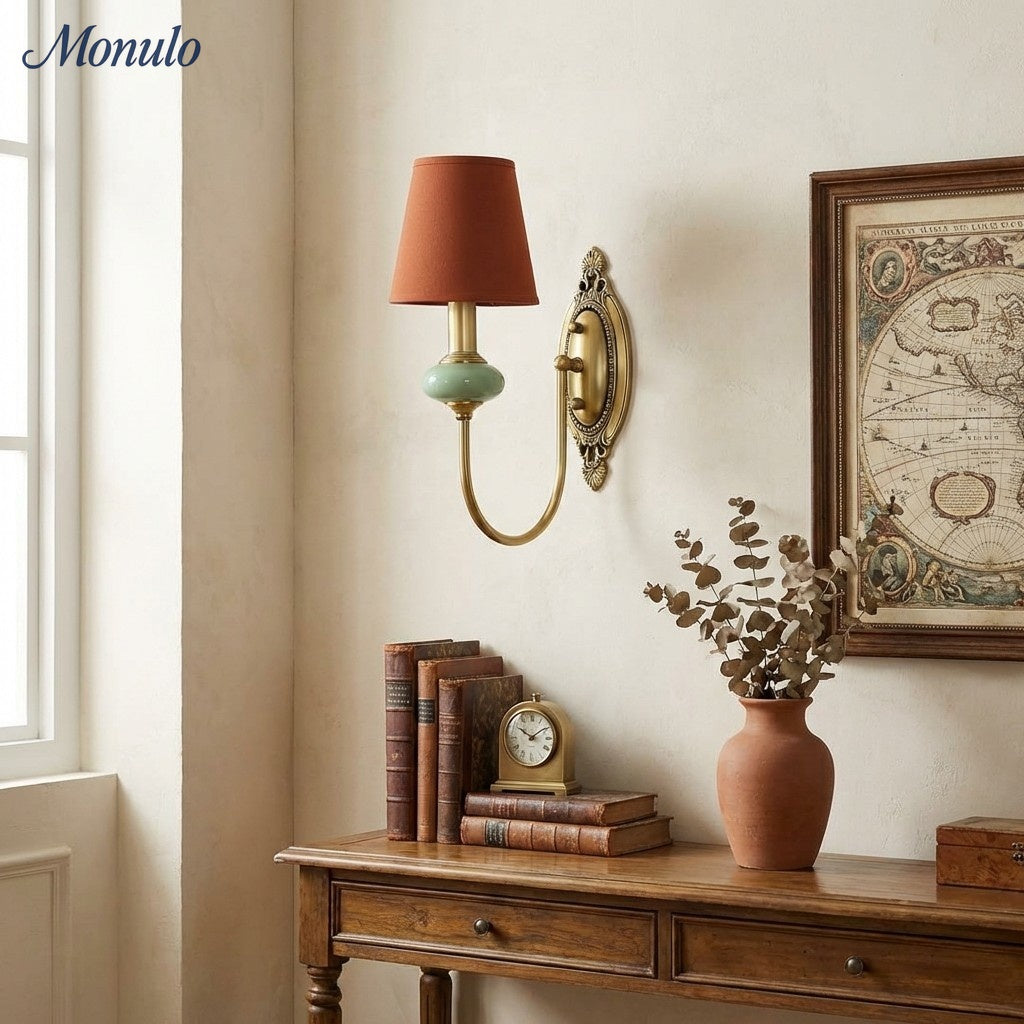 Rowan Classic Fabric Shade Sconce – Ceramic Wall Light for Hallway or Bedroom | Souliia