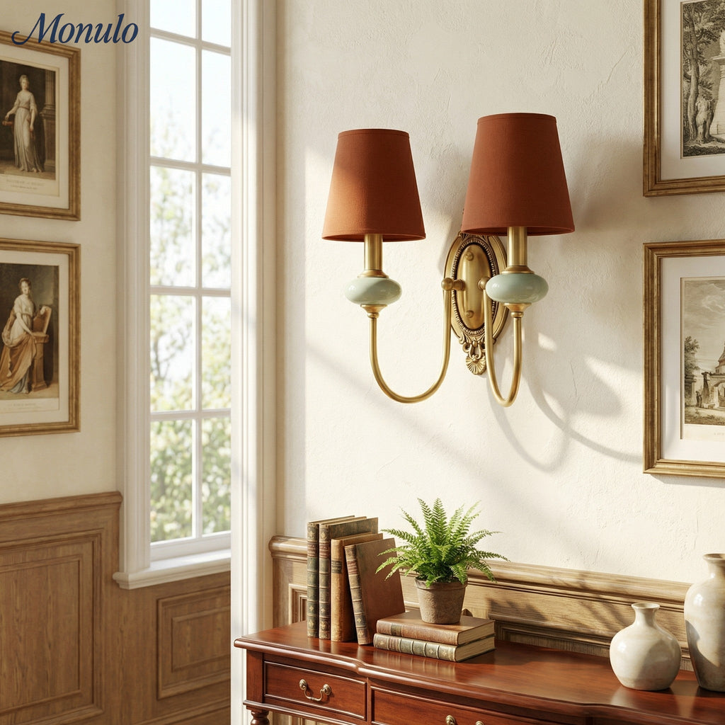Rowan Classic Fabric Shade Sconce – Ceramic Wall Light for Hallway or Bedroom | Souliia
