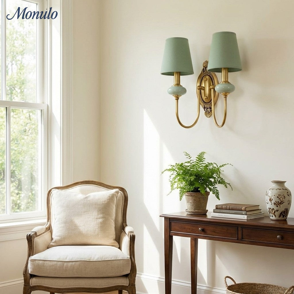 Rowan Classic Fabric Shade Sconce – Ceramic Wall Light for Hallway or Bedroom | Souliia