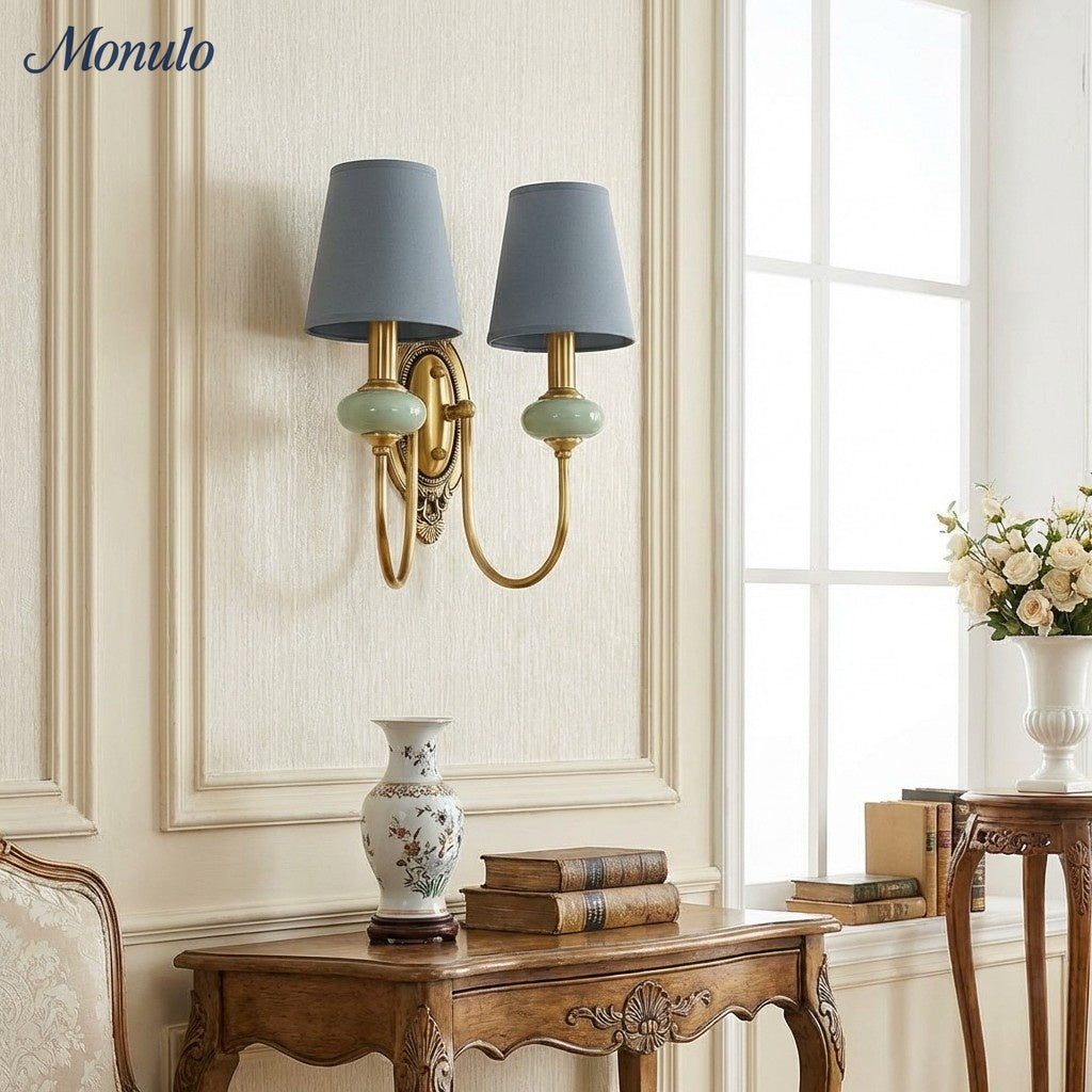 Rowan Classic Fabric Shade Sconce – Ceramic Wall Light for Hallway or Bedroom | Souliia