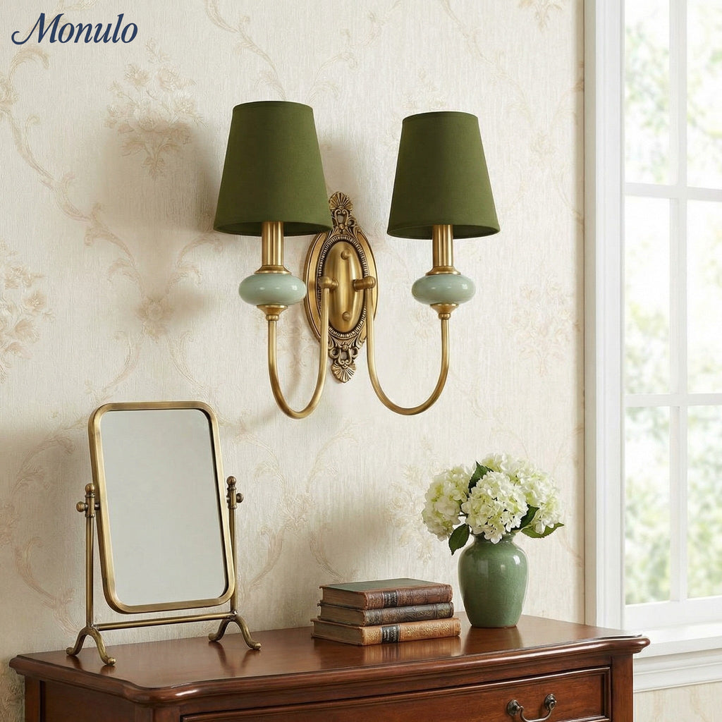 Rowan Classic Fabric Shade Sconce – Ceramic Wall Light for Hallway or Bedroom | Souliia