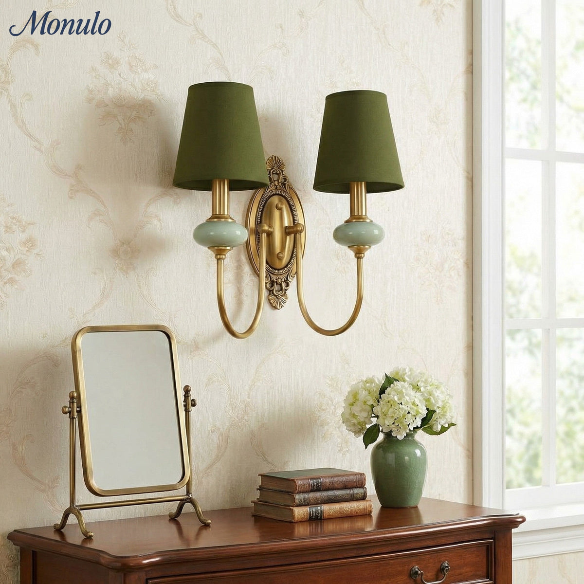 Rowan Classic Fabric Shade Sconce – Ceramic Wall Light for Hallway or Bedroom | Souliia