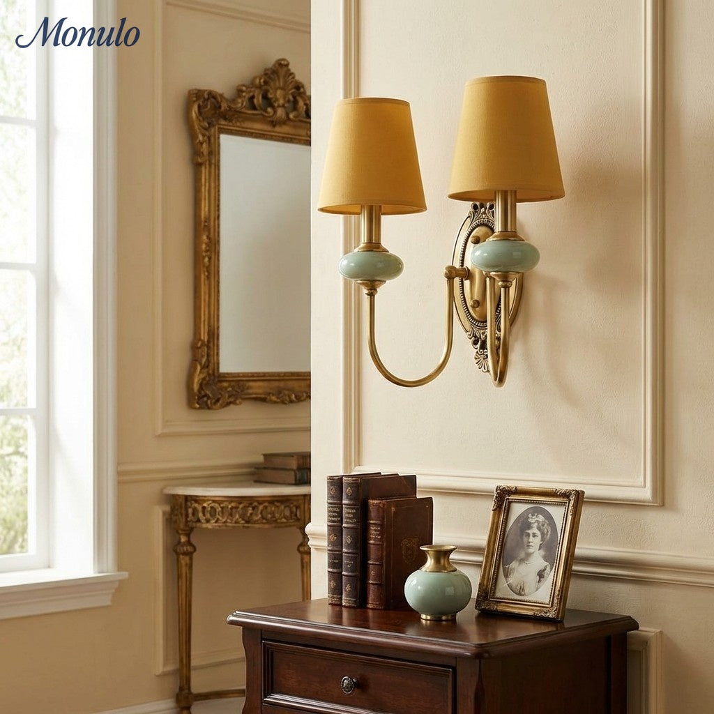 Rowan Classic Fabric Shade Sconce – Ceramic Wall Light for Hallway or Bedroom | Souliia