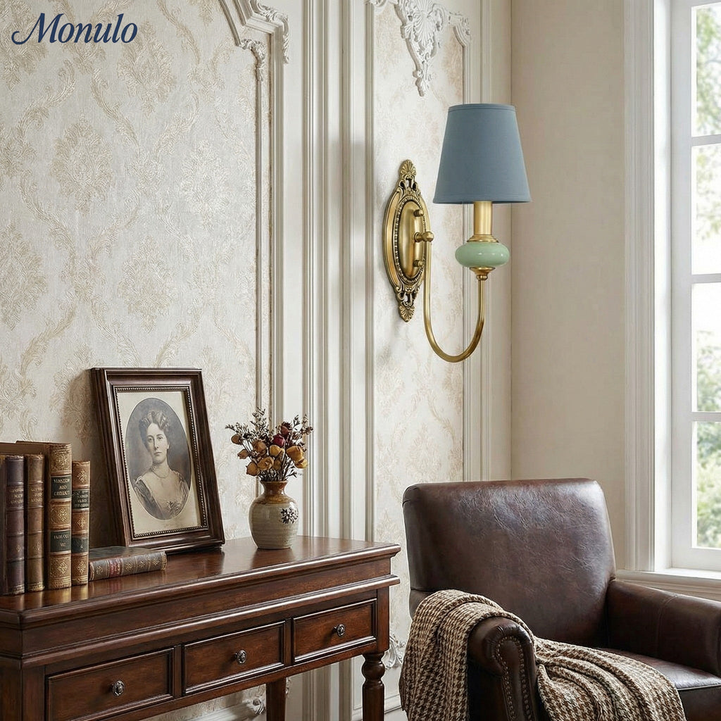 Rowan Classic Fabric Shade Sconce – Ceramic Wall Light for Hallway or Bedroom | Souliia
