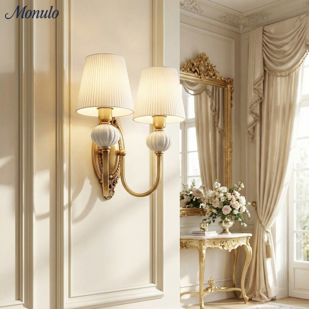 Rowan Classic Fabric Shade Sconce – Ceramic Wall Light for Hallway or Bedroom | Souliia