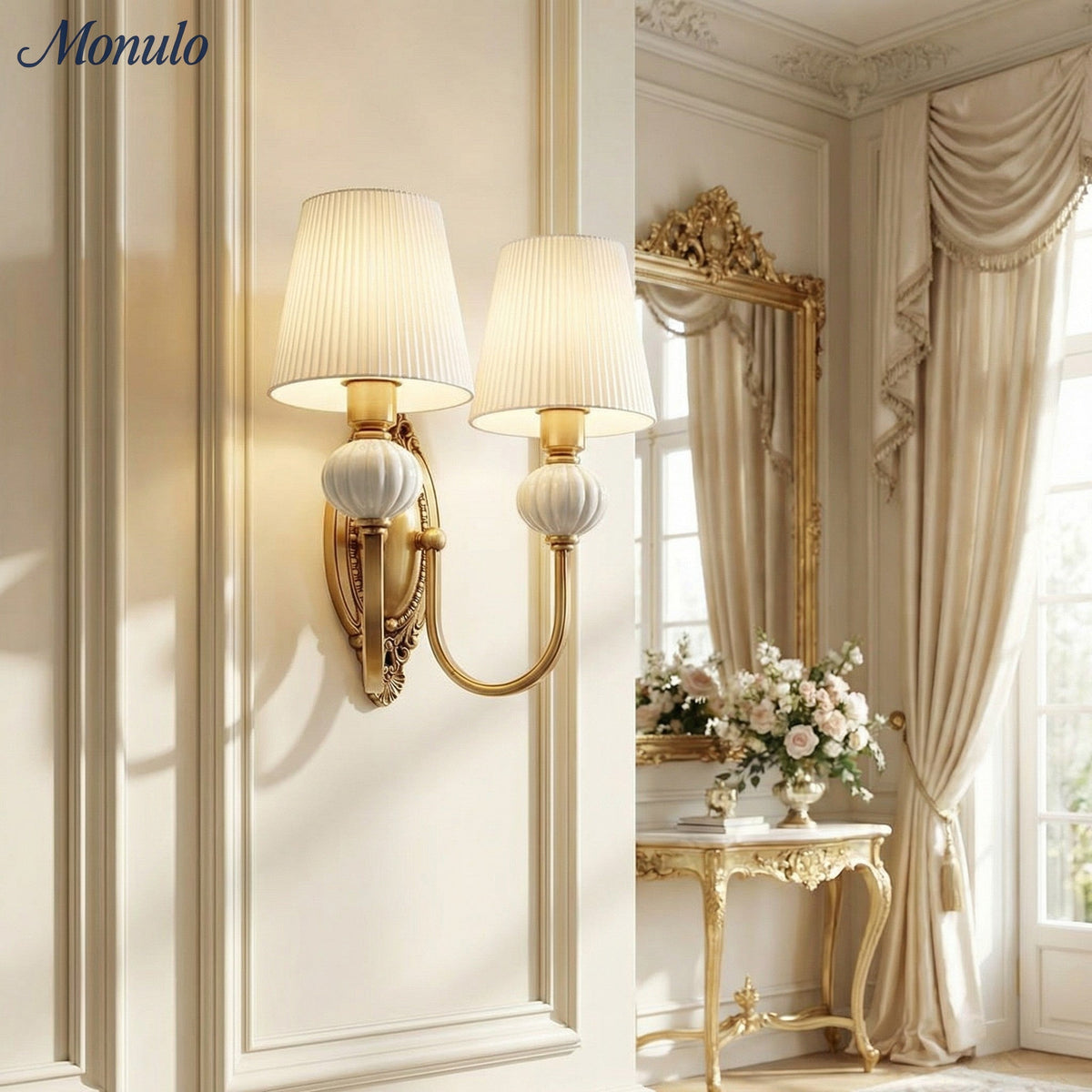Rowan Classic Fabric Shade Sconce – Ceramic Wall Light for Hallway or Bedroom | Souliia