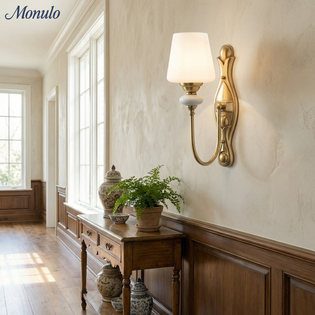 Rowan Classic Fabric Shade Sconce – Ceramic Wall Light for Hallway or Bedroom | Souliia