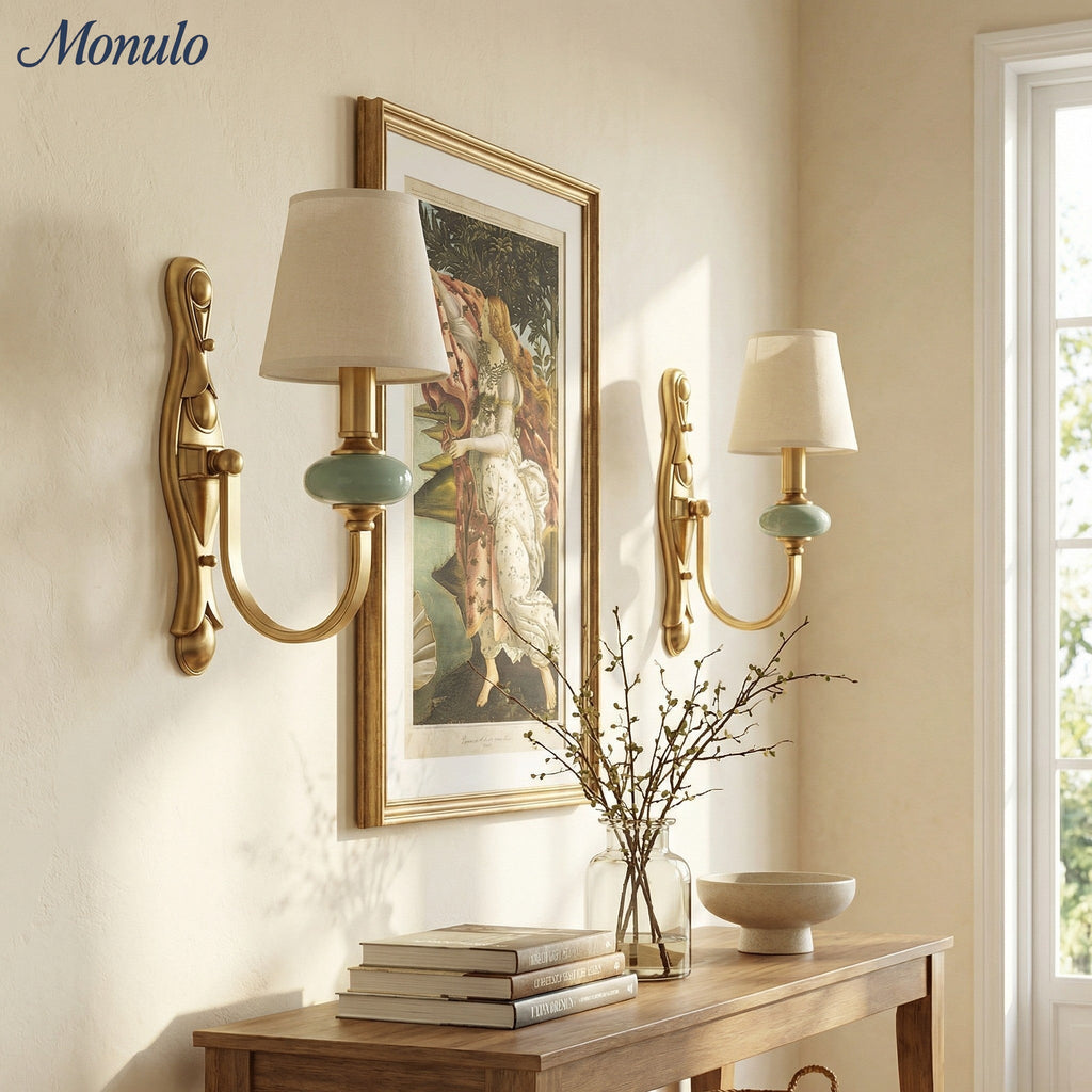 Rowan Classic Fabric Shade Sconce – Ceramic Wall Light for Hallway or Bedroom | Souliia