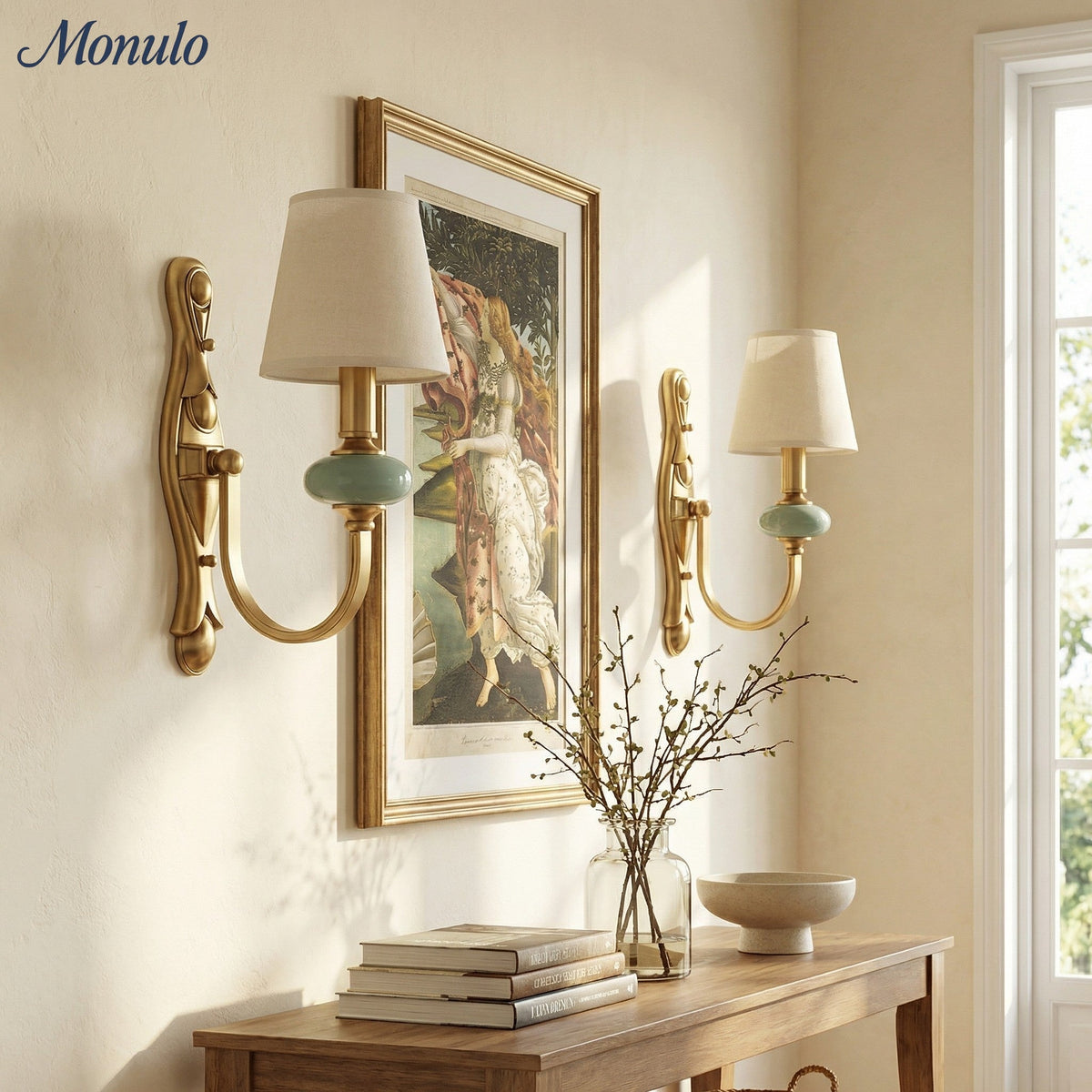 Rowan Classic Fabric Shade Sconce – Ceramic Wall Light for Hallway or Bedroom | Souliia